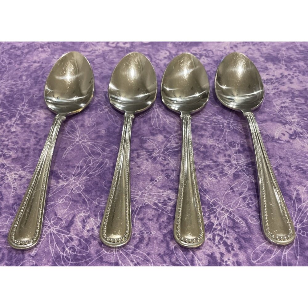 Reed &‎ Barton Kendall Stainless Teaspoons 4 Piece Set Beaded Outline Flatware